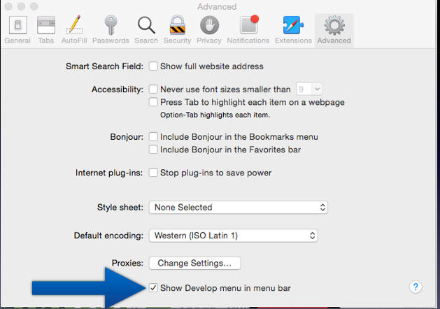 Show Develop menu in menu bar